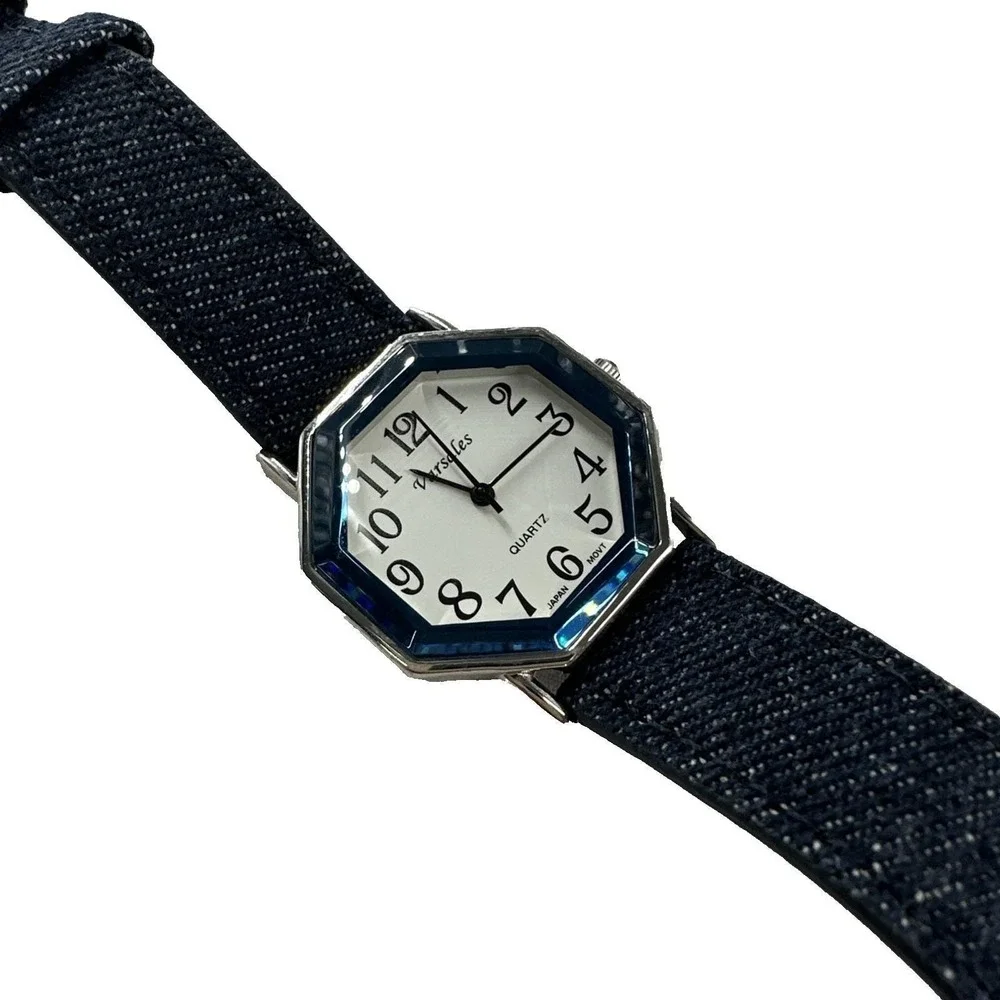 Varsales Octagon Quartz Watch Womens OS Blue Denim‎ Strap Silver D1480-5 Good